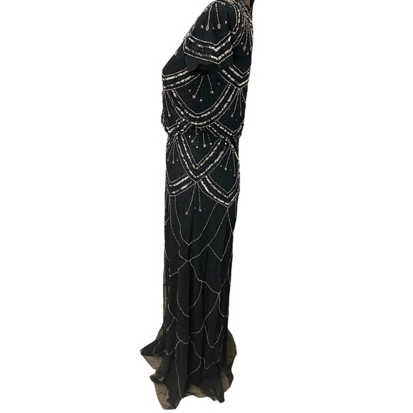 Adrianna Papell Black and Silver Beaded Blouson Formal Gown - Picture 7 of 11